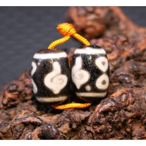 Pair of LKbrother Talisman Treasure Magic Power Tibetan Old Agate Triton 4 Buddha Eye totem Daluo dzi bead