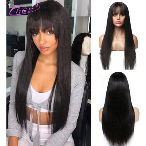 Brazilian 30 Inch Wig 13x4 Lace Frontal Wig Straight 4x4 Closure Wig Transparent Lace Straight Human Hair Wigs With Bangs 150