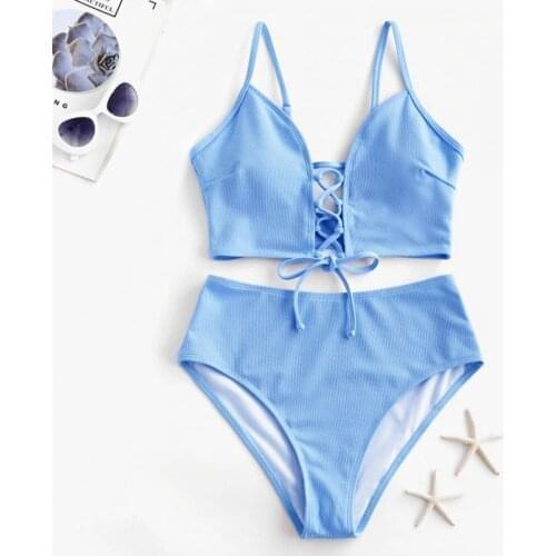 Beach Bikini Set Solid Color Bandage Swimsuit High Waist Sleeveless Beachwear Summer Ladies Swimwear 2021 Casual Maillot De Bain