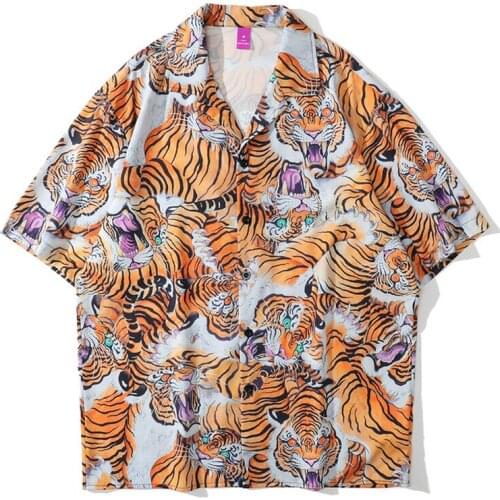 2021 New Arrival Hot Sale Top Fashion Animal Chinese Style Printed Short Sleeve Shirt Brand Clothing Loose Casual Shirts