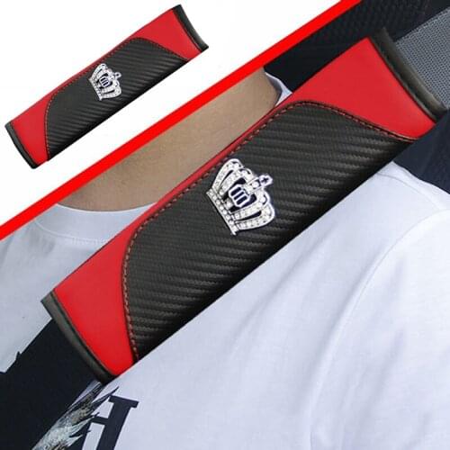 1PC Crown Leather Car Seat Belt Shoulder Protective Cover 6.5*23cm Automotive Interior Accessories 2 Colors