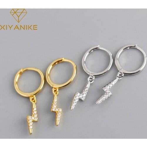 XIYANIKE 925 Sterling Silver Hot Sale Lightning Z-shaped Zircon Pendant Hoop Earring For Female Gold Shiny Personality Wholesale