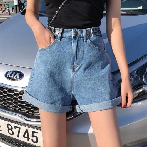 Womens Denim Shorts Classic Vintage High Waist Blue Wide Leg Female Caual Elegant Summer Ladies Black Shorts Jeans