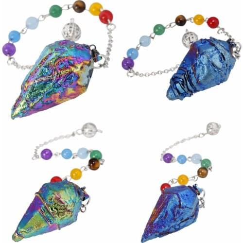 SUNYIK Titanium Crystal Quartz Pendulum Healing Chakra Point Reiki Dowsing Divination Tool