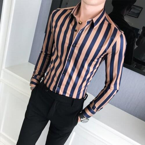 Stripe Blouses Self-cultivation Printing Quality Striped Business Shirt Men Slim Fit Long Sleeve Gentlemen Mens Clothing