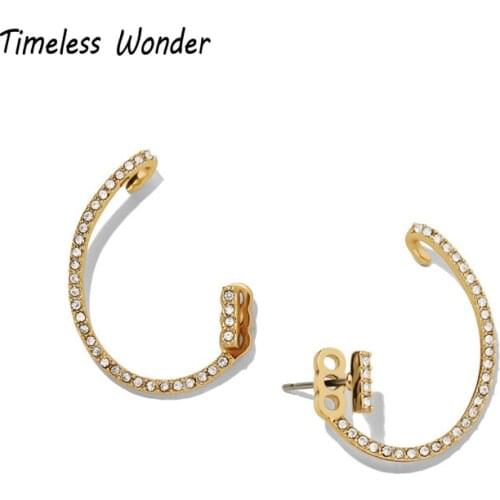 Timeless Wonder Chic Zirconia Geo Ear Jacket Stud Earrings Women Jewelry Goth Boho Designer Top Trendy Ins Versatile Party 6351