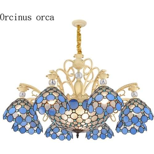 High end Mediterranean blue glass chandelier living room bedroom pastoral village creative LED painted chandelier free shipping