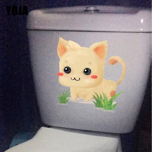 YOJA 23.7*23.5CM Smile Cartoon Cat Bathroom Decor Toilet Sticker Funny Home Wall Decals T1-0064