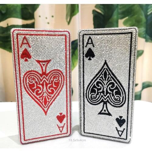 Boutique Novelty Poker Queen Women Formal Crystsal Evening Bags Rhinestones Box Clutch Party Cocktail Handbag and Purse
