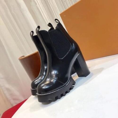 Runway Leather Platform Ankle Boots Women Luxury Brand Chunky High Heels Short Winter Shoes Runway Motorcycle Boots for Women