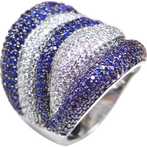 LYCOON Free shipping Trendy Newest blue and white stone stripe ring fashion rose flower Ring prong Setting Cubic Zirconia for Women Party Ring