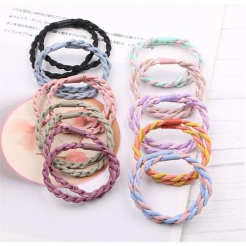 10pcs/Lot Kids Two-Color Hair Ring High Elasticity Headwear Girls Thick Rubber Band Hand-Woven Head Rope Hair Accessories