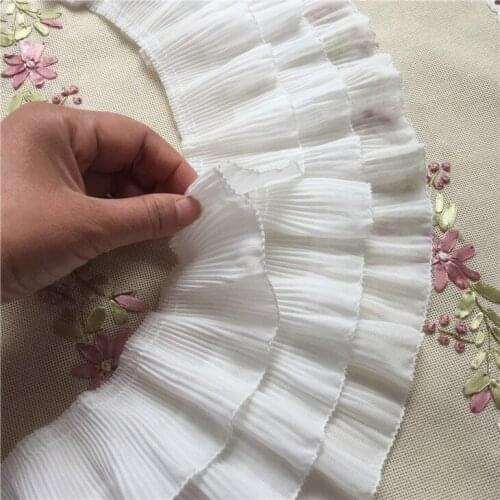 Three-layer Chiffon Lace Pleated Skirt Swing Cuffs Doll Skirt Long Skirt Lace Trim Accessories Handmade DIY Width 12cm 2Ms/lot