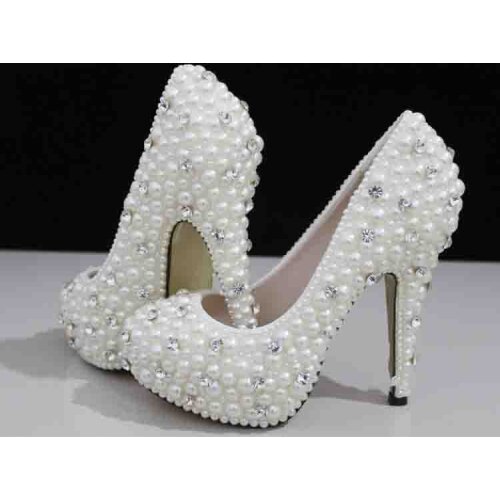 2018 Handmade White 12cm Heel Wedding Dress Shoes Sparkling Rhinestone Bridal Shoes Dancing Party Prom Shoes Evening Dress Shoe