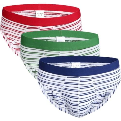 3pcs/lot Sexy Cotton Stripe Slip Men Undrewear Briefs Mens Bikini Brief Men Pouch Underwear M L XL 2XL