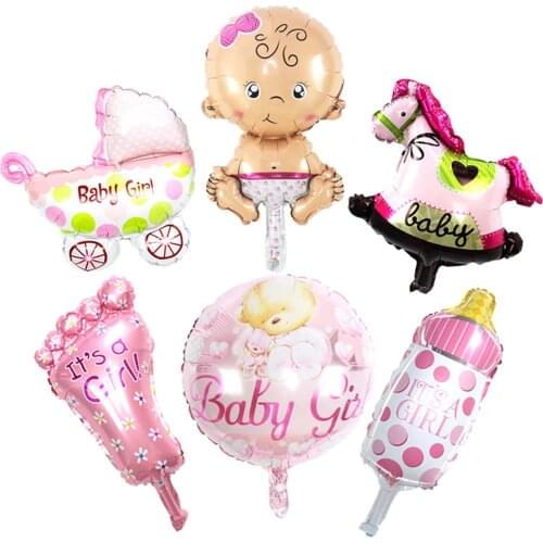 6pcs/lot mini Baby Shower Boys Girls Holiday Decorations Foil Balloons Stroller Helium Balls Birthday Party Supplies globos
