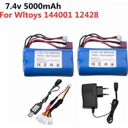 7.4v 5000mAh Battery For Wltoys 12428/144001 RC Car Spare Parts Accessories 7.4V 2s high capacity Lithium battery Charger set
