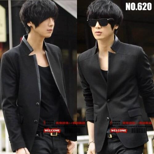 Free Shipping New Spring Casual Outerwear Men Stand Collar Patchwork Slim Fashion Plus Size Wool Blazer Suit / S-xxxl