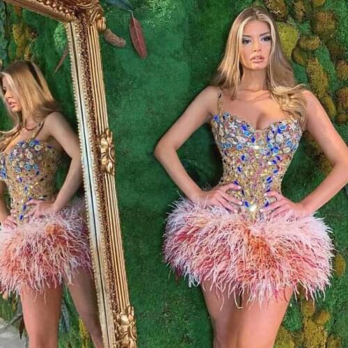 Sparkly sequin Feather mini dress for women birthday party club Prom 2021 Heavy Beading Mini Cocktail Dresses festival clothing