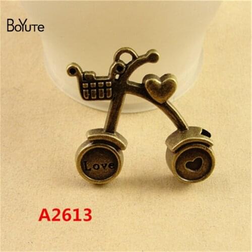 BoYuTe (20 Pieces/Lot) 33*34MM Antique Bronze Alloy Bike Bicycle Love Heart Marked Loop Pendants Charms Diy Jewelry Findings