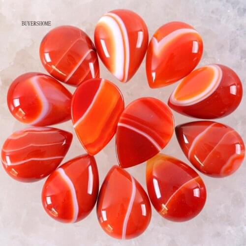10Pcs 13x18MM Natural Stone Red Veins Onyx No Drilled Hole Water Drop Cabochon Bead For DIY Jewelry Making Ring K802