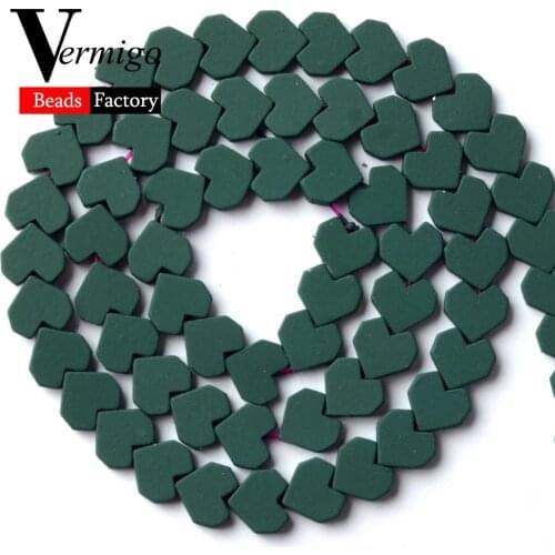 Dark Green Heart Shape Nanotech Rubber Hematite Stone Beads For Jewelry Making 8mm Spacer Loose Beads Diy Bracelet Necklace 15