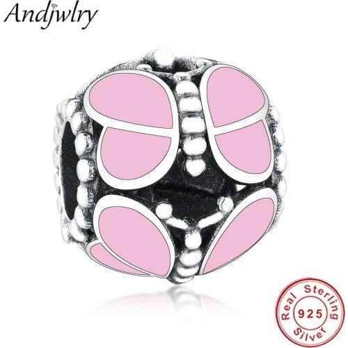 2020 New Fit Original Pandora Charms Bracelets 925 Sterling Silver Pink Butterflies Charm Beads DIY Jewelry Women Berloque