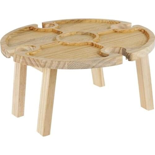 Wooden Outdoor Folding Camping Table, Portable Mini Table, Creative 2 in 1 Wine Glass Rack & Compartmental Dish