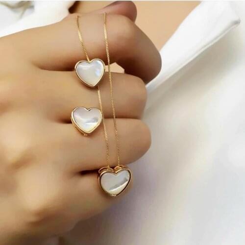 Heart Shape Natural Pearl Shell Jewelry Sets For Women Gold Color Cute Small Love Heart Pendant Necklace Stud Earrings Set Gift