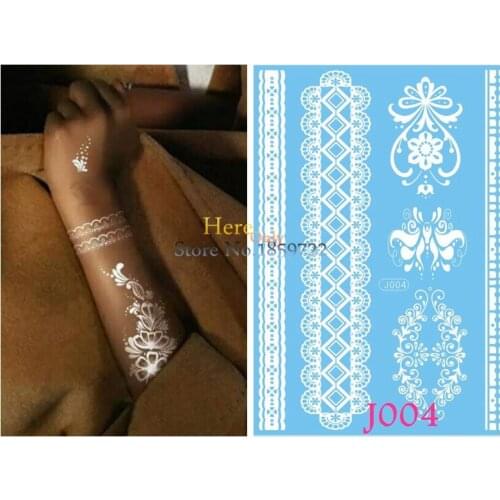 1PC White Henna Flash Tattoo Lace Bracelet Water Transfer Fake Tattoo Sticker Women Arm Shoulder Makeup Temporary Tattoo Flowers