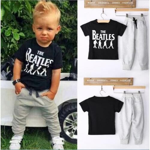 2018 Childrens Clothing Set Short Sleeve Cotton T-Shirt + Light Gray Pants Fashion Casual Kids Boys 2PCS Clothes Outfits