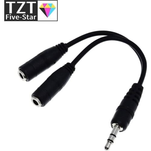 TZT black 3.5mm 1 in 2 couples audio line Earbud Headset Headphone Earphone Splitter For pad Phone Android Mobile MP3 MP4