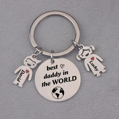 Customized Engraved with Kids Child Names Charm Family Key Ring best daddy in the world Father Gift