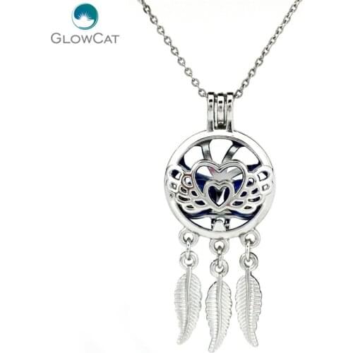 K750 Silver Alloy Dream Catcher Lovely Wing Heart Leaf Beads Cage Stainless Necklace 18"Aroma Essential Oil Diffuser Locket