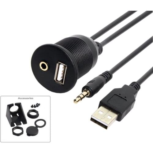 1m Car Dashboard USB Extension Cord Auto Moto USB 2.0 3.5mm Male to Female AUX Lead Cable Wire Line