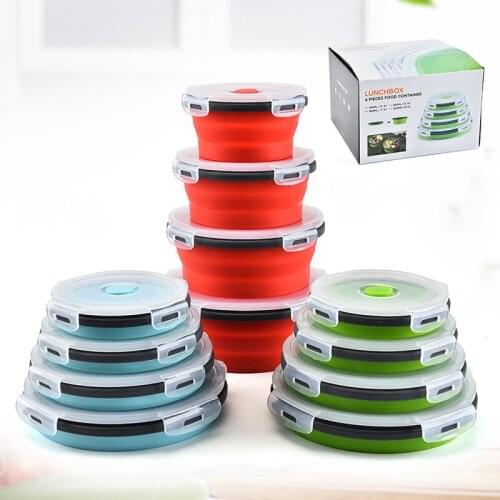 Round Food Silicone Folding Lunch Box Microwave Portable Lunch Bento Box Kitchen Tool Food Container Storage Container