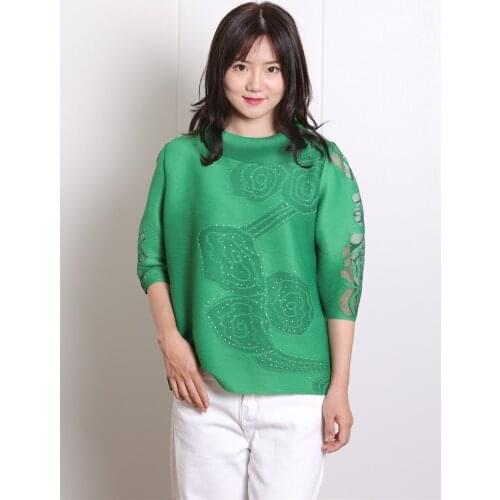 Hot Selling Spring And Autumn Womens Pleated Mesh Stitching Diamonds High Elastic Tops