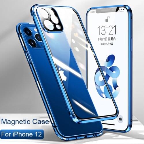 Magnetic Case For iPhone 12 Mini 12 Pro MAX Coque 11 Pro MAX Camera Lens Protector Film Tempered Glass Cover Metal Bumper Case