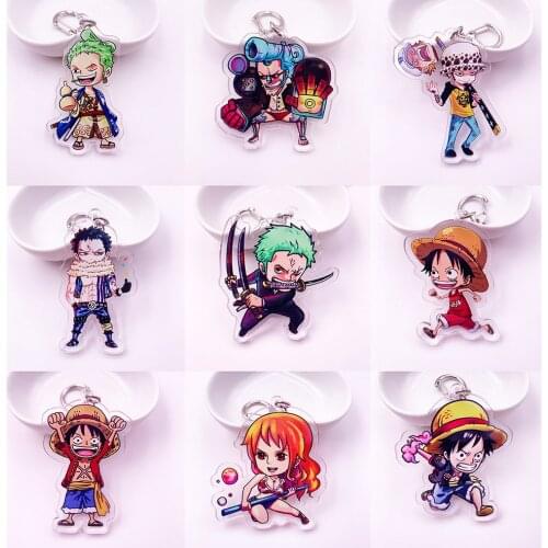 Cute Cartoon One Piece Keychain Anime Double Sided Acrylic Key Chain Women and Men Kids Keyring Gift Pendant Jewelry Porte Clef