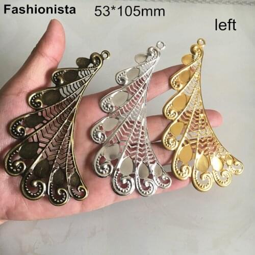 Fashionista 20pcs (10 pair) Large Wing Charms 53*105mm Metal Stamping Crafted Wings,Gold-color,Steel,Bronze Color,Jewelry Charms