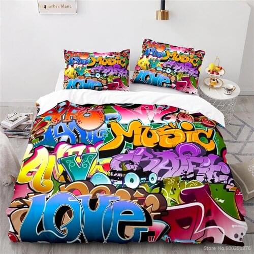 Fashion Hip-Hop Graffiti 3D Printed Duvet Cover Set Twin Full Queen King Size Bedding Set Soft Quilt Cover Set Home Textile Gift