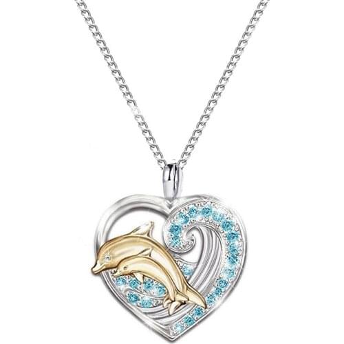 Fashion Women Hollow Heart Dolphin Rhinestone Chain Necklace Lover Jewelry Gift boho