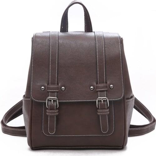2021 Fashion Women Backpacks Teenage Girls Leather School Bags Female Large Capacity Multifunction Vintage Brown Shoulder Bags
