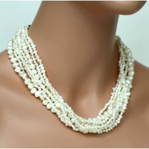 New Arrival Favorite Pearl Necklace Baroque 9Rows White Freshwater Genuine Pearl Necklace Bridesmaids Brides Women Gift