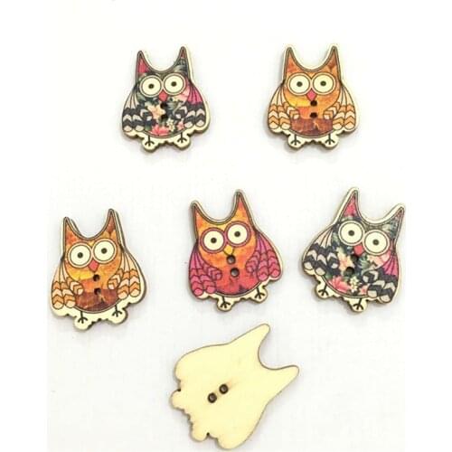 New 32*30mm Wood Buttons 50pcs Multicolor Painted Cute foolish owl Decorative Scrapbooking button DIY Accessories 7NK173