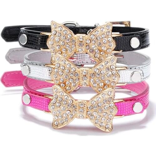 PipiFren Small Medium Dog Collars Rhinestone Bow Pet Necklace Accessories For Pet Supplies Cat Dog Collar collier pour chien