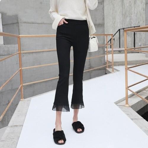 Black Sexy Casual Pencil Pants Women Autumn Elegant High Waist Ankle Length Pants 2021 Fashion Streetwear Splicing Boot Cut Pant