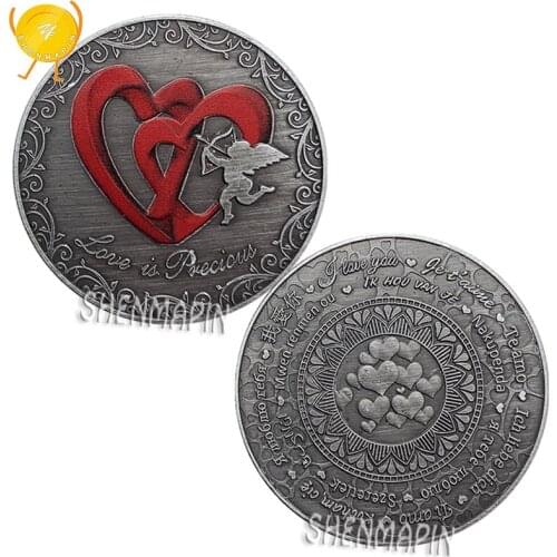 "I love you" Red Double Heart Romantic Proposal Commemorative Coin Marriage Anniversary Gift Love Confession Coins Collectibles