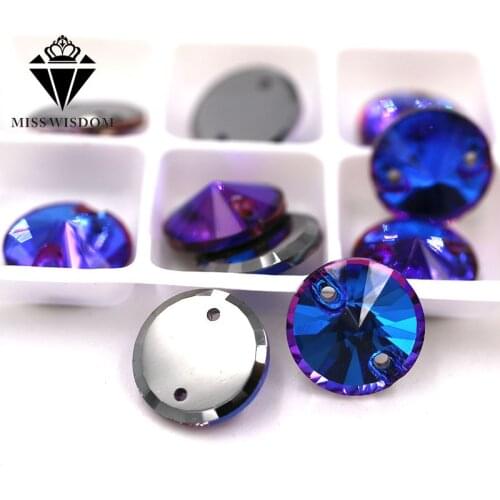 High quality flatback glass sew on rhinestones double hole Round Purple blue light crystal rhinestone diy clothing accessories