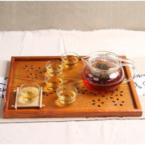 Japan Style Solid Wooden Tea Tray Hollow out sakura Rectangle Plate for Home/Hotel Serving Board Storage Tray Free Shipping